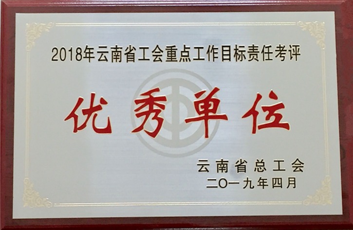 云南CA88集团工会荣获 “2018年度云南省工会重点工作指标责任考评优良单元”