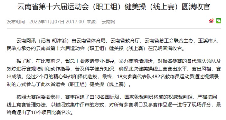 热烈祝贺！云煤（CA88）集团在云南省第十六届活动会（职工组）健美操（线上赛）中斩获佳绩